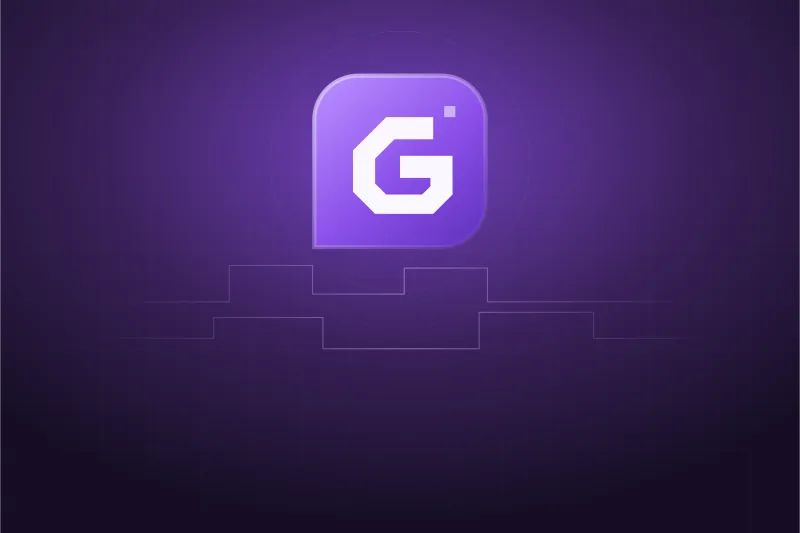 Originales G-City-Signet auf einem violetten grafischen Hintergrund.