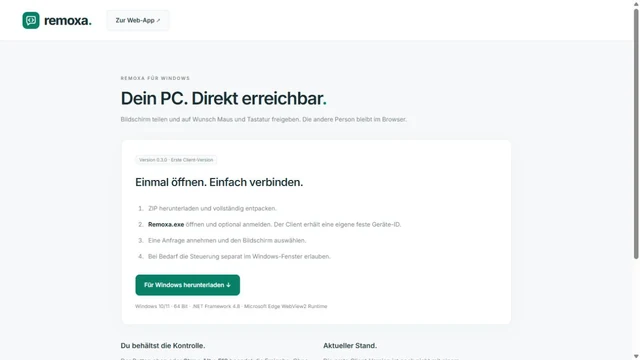 Öffentliche Remoxa-Projektseite zum optionalen Windows-Client.