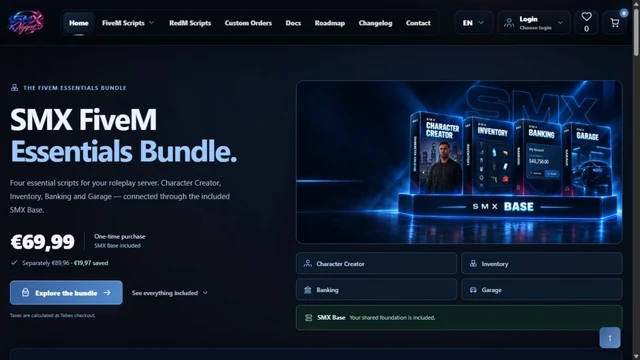 Öffentliche Startseite des gemeinsamen SMX × NYQUE Labs Shops mit Script-Bundle.